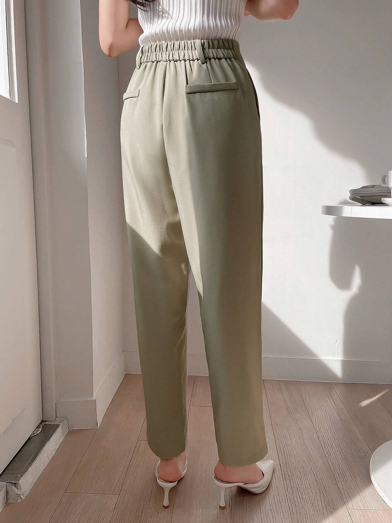 Buy SHEIN DAZY Women's Plain Color Pleated Pocket Dress Pants, Business Casual Style in Pakistan