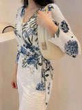 Buy SHEIN DAZY Women's Plant Print Wrap Tie Shirt in Pakistan