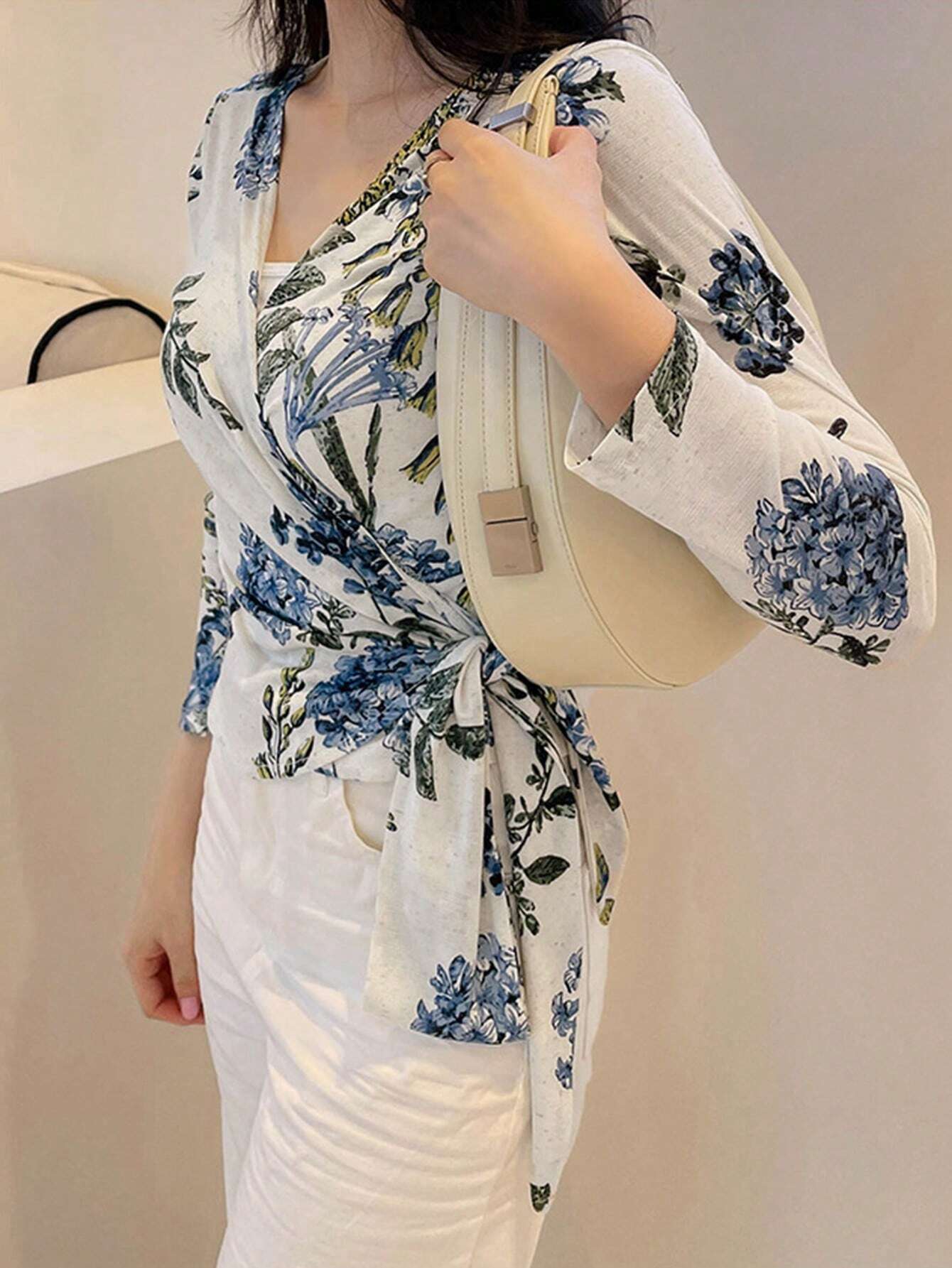 Buy SHEIN DAZY Women's Plant Print Wrap Tie Shirt in Pakistan