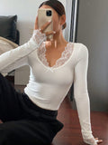 Buy SHEIN DAZY Women's Round Neck Lace Patchwork Slim Fit Long Sleeve T-Shirt in Pakistan