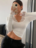 Buy SHEIN DAZY Women's Round Neck Lace Patchwork Slim Fit Long Sleeve T-Shirt in Pakistan