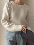 Buy SHEIN DAZY Women's Round Neck Solid Color Long Sleeve Sweater in Pakistan