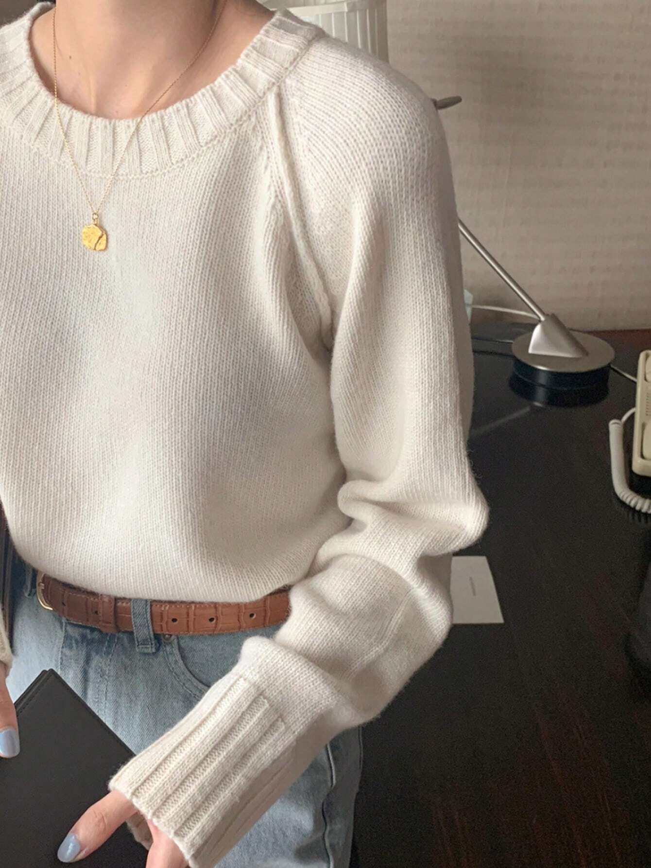 Buy SHEIN DAZY Women's Round Neck Solid Color Long Sleeve Sweater in Pakistan