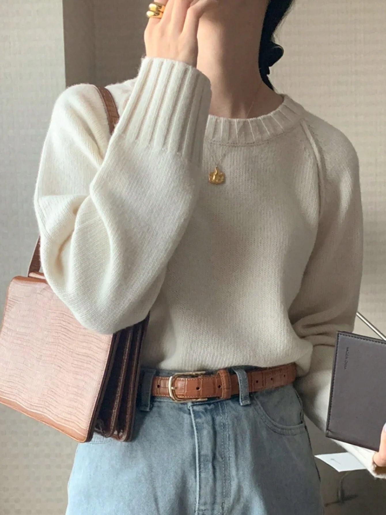 Buy SHEIN DAZY Women's Round Neck Solid Color Long Sleeve Sweater in Pakistan