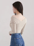 Buy SHEIN DAZY Women's Solid Color Lapel Off-Shoulder Elegant Mid-Length T-Shirt, Autumn in Pakistan