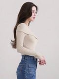 Buy SHEIN DAZY Women's Solid Color Lapel Off-Shoulder Elegant Mid-Length T-Shirt, Autumn in Pakistan