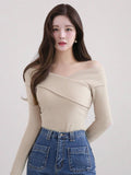 Buy SHEIN DAZY Women's Solid Color Lapel Off-Shoulder Elegant Mid-Length T-Shirt, Autumn in Pakistan