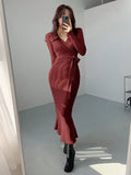 Buy SHEIN DAZY Women's Solid Color Self-Tie Wrap Midi Dress in Pakistan