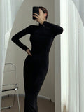 Buy SHEIN DAZY Women's Solid Color Slim Fit High Neck Slimming Versatile Long Dress in Pakistan