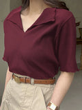 Buy SHEIN DAZY Women's Solid Color Turn-Down Collar Slim-Fit T-Shirt in Pakistan
