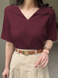 Buy SHEIN DAZY Women's Solid Color Turn-Down Collar Slim-Fit T-Shirt in Pakistan