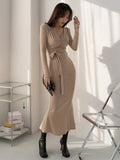 Buy SHEIN DAZY Women's Solid Color Wrap Belted Midi Dress in Pakistan