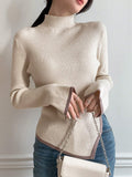 Buy SHEIN DAZY Women's Solid Stand Collar Asymmetric Hem Casual Business Sweater in Pakistan