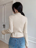 Buy SHEIN DAZY Women's Solid Stand Collar Asymmetric Hem Casual Business Sweater in Pakistan