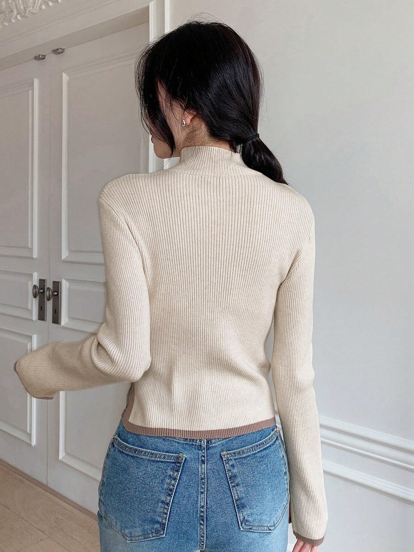 Buy SHEIN DAZY Women's Solid Stand Collar Asymmetric Hem Casual Business Sweater in Pakistan
