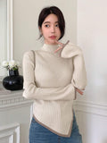 Buy SHEIN DAZY Women's Solid Stand Collar Asymmetric Hem Casual Business Sweater in Pakistan