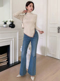 Buy SHEIN DAZY Women's Solid Stand Collar Asymmetric Hem Casual Business Sweater in Pakistan