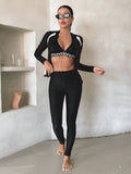 Buy SHEIN DAZY Women's Sporty Swimwear Jacket, Black And White Color Block Long Sleeve Zipper Swim Coat, Conservative Sun-Protective Slim-Fit Swimming Jacket, Suitable For Vacation Diving (Without Pants) Summer in Pakistan