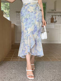 Buy SHEIN DAZY Women's Summer Elegant Floral Print Chiffon Ruffle Tie Wrap Skirt in Pakistan
