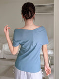 Buy SHEIN DAZY Women's Summer Solid Color Off-Shoulder Twisted Casual T-Shirt in Pakistan