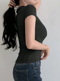 Buy SHEIN DAZY Women's Summer Solid Color Tight-Fitting Turn-Down Collar Short Sleeve T-Shirt in Pakistan