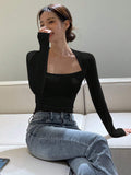 Buy SHEIN DAZY Women's Swan Neck Long Sleeve T-Shirt in Pakistan