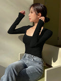 Buy SHEIN DAZY Women's Swan Neck Long Sleeve T-Shirt in Pakistan