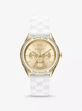 Buy Michael Kors Jessa Gold Dial with Diamonds White Leather Strap Watch for Women - MK7267 in Pakistan