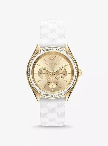 Buy Michael Kors Jessa Gold Dial with Diamonds White Leather Strap Watch for Women - MK7267 in Pakistan