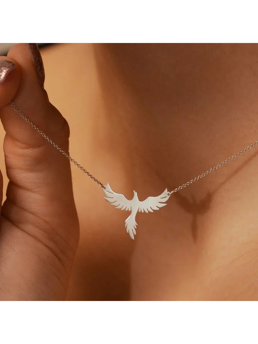 Buy SHEIN Dainty Rising Phoenix Pendant Necklace Stainless Steel Gold Plated Silver Fantasy Gold Bird Charm in Pakistan