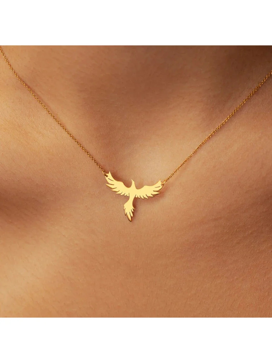 Buy SHEIN Dainty Rising Phoenix Pendant Necklace Stainless Steel Gold Plated Silver Fantasy Gold Bird Charm in Pakistan