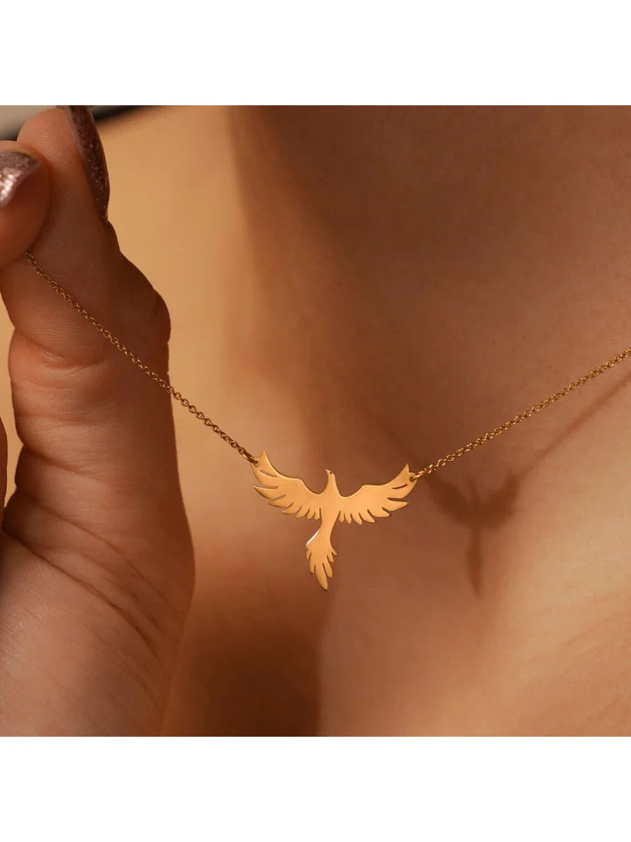 Buy SHEIN Dainty Rising Phoenix Pendant Necklace Stainless Steel Gold Plated Silver Fantasy Gold Bird Charm in Pakistan