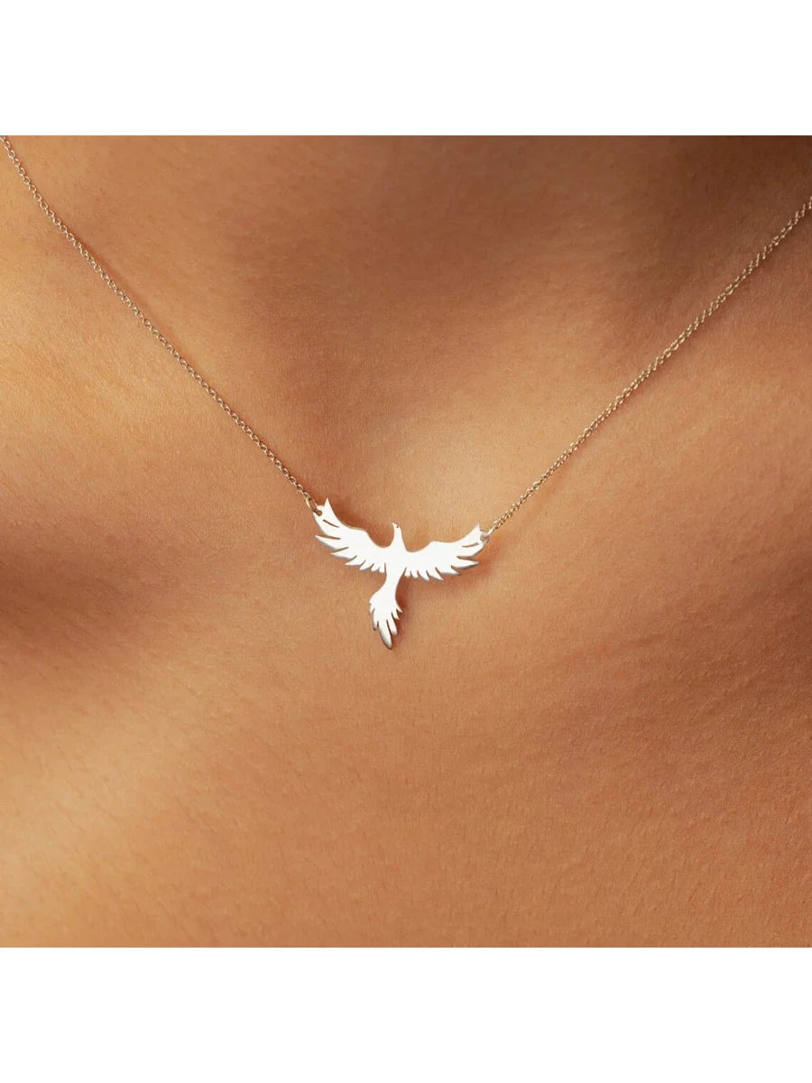 Buy SHEIN Dainty Rising Phoenix Pendant Necklace Stainless Steel Gold Plated Silver Fantasy Gold Bird Charm in Pakistan