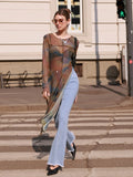 Buy Dazy Designer Tie Dye Split Hem Mesh Top Without Bra in Pakistan