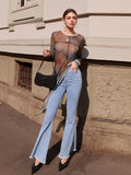 Buy Dazy Designer Tie Dye Split Hem Mesh Top Without Bra in Pakistan