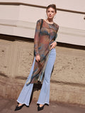 Buy Dazy Designer Tie Dye Split Hem Mesh Top Without Bra in Pakistan