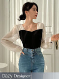 Buy SHEIN Dazy Designer Women's Color-Blocked Patchwork Long Sleeve Shirt in Pakistan