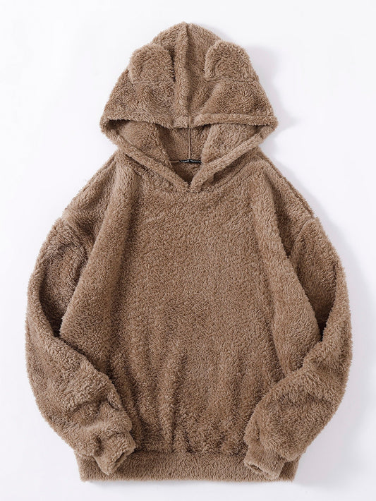 Buy SHEIN Drop Shoulder 3D Ear Teddy Hoodie in Pakistan