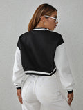 Buy SHEIN Drop Shoulder Two Tone Crop Bomber Jacket in Pakistan