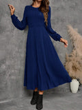 Buy SHEIN EMERY ROSE Women's Solid Color Ribbed Crew Neck Long Sleeve Dress in Pakistan