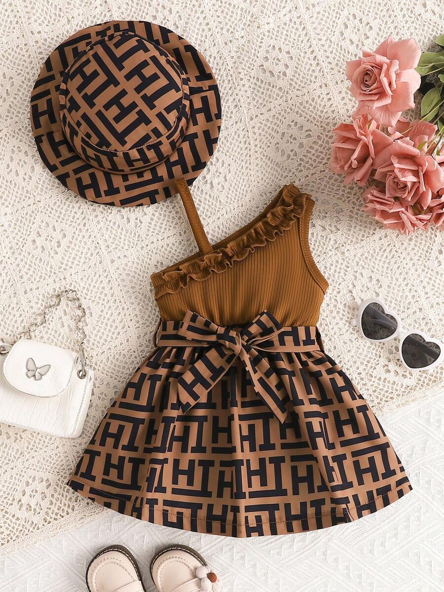 Buy SHEIN Elegant Baby Girl Houndstooth Plaid Embroidered Dress With Hat, Spring/Summer in Pakistan