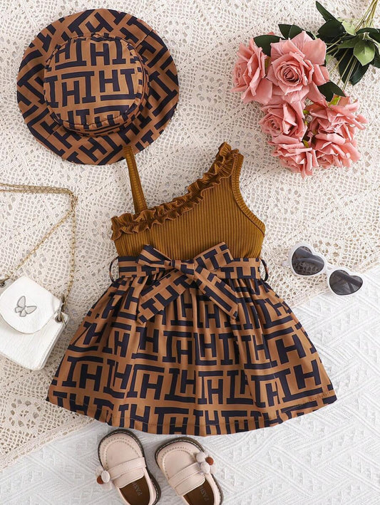 Buy SHEIN Elegant Baby Girl Houndstooth Plaid Embroidered Dress With Hat, Spring/Summer in Pakistan