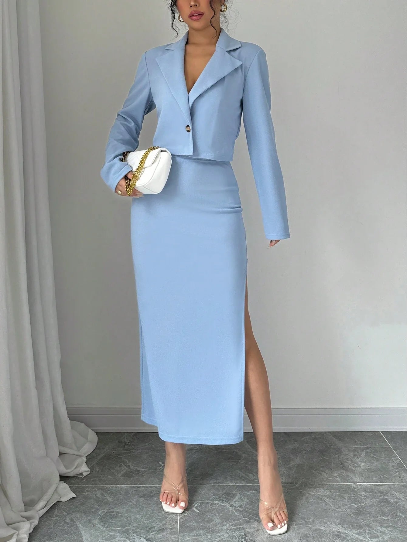 Buy SHEIN Elenzga 1set Blue Elegant Casual Ladies' Suit in Pakistan