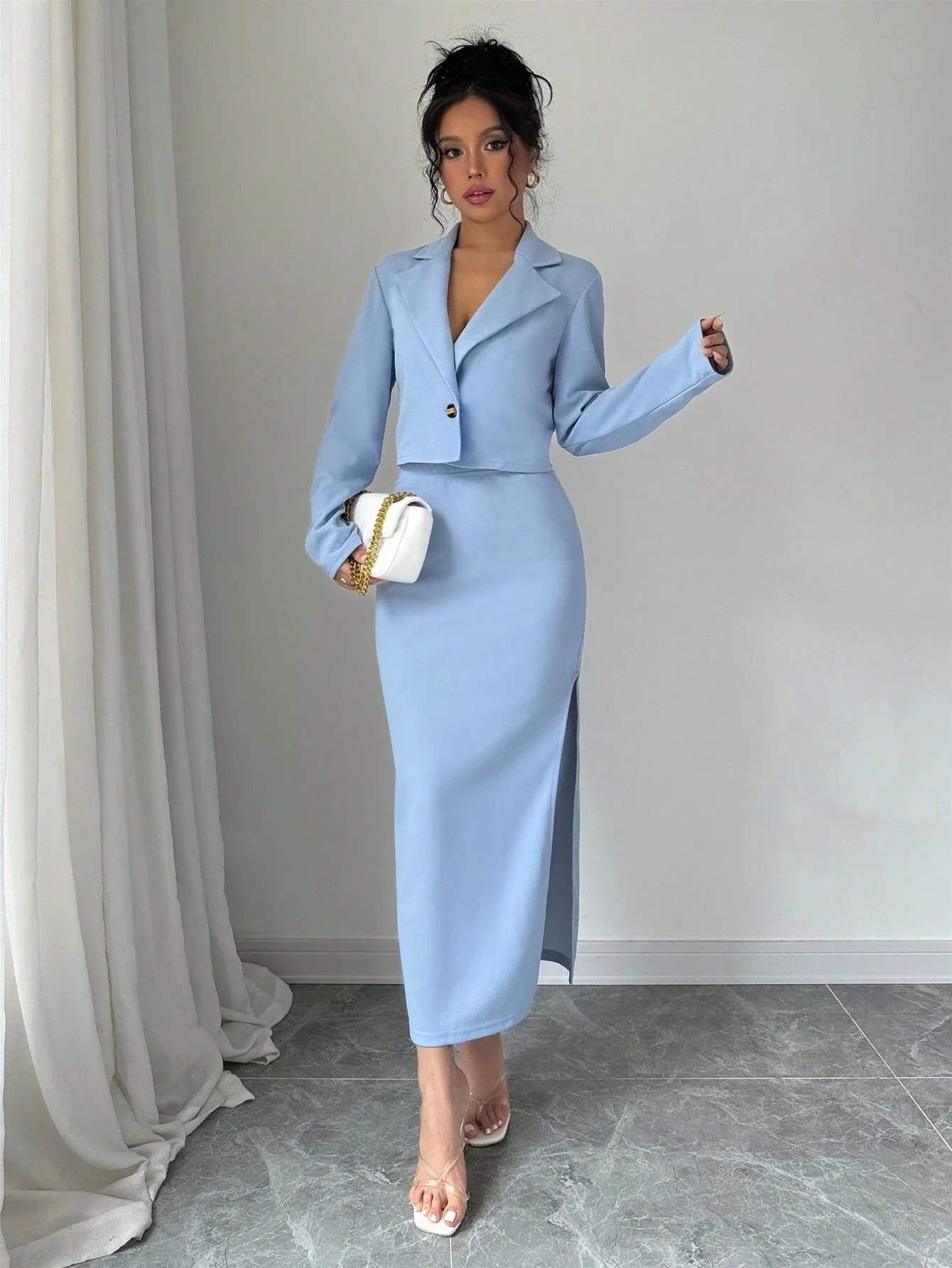 Buy SHEIN Elenzga 1set Blue Elegant Casual Ladies' Suit in Pakistan