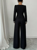 Buy SHEIN Elenzga 2pcs Women Elegant Color Block Cardigan & Wide Leg Pants Suit in Pakistan