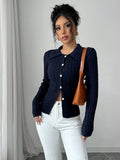 Buy SHEIN Elenzga Casual Solid Color Cable Knit Fitted Cardigan, Autumn/Winter in Pakistan