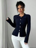 Buy SHEIN Elenzga Casual Solid Color Cable Knit Fitted Cardigan, Autumn/Winter in Pakistan