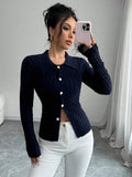 Buy SHEIN Elenzga Casual Solid Color Cable Knit Fitted Cardigan, Autumn/Winter in Pakistan