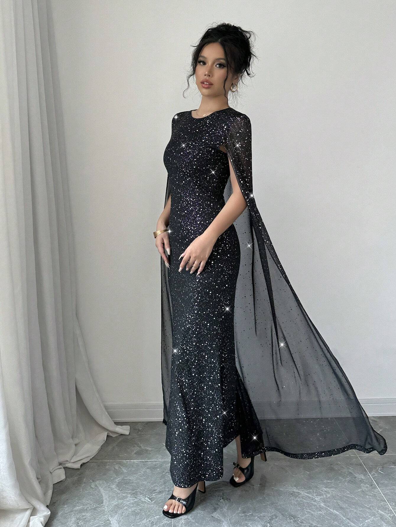 Buy SHEIN Elenzga Elegant Round Neck Sparkling Long Dress in Pakistan