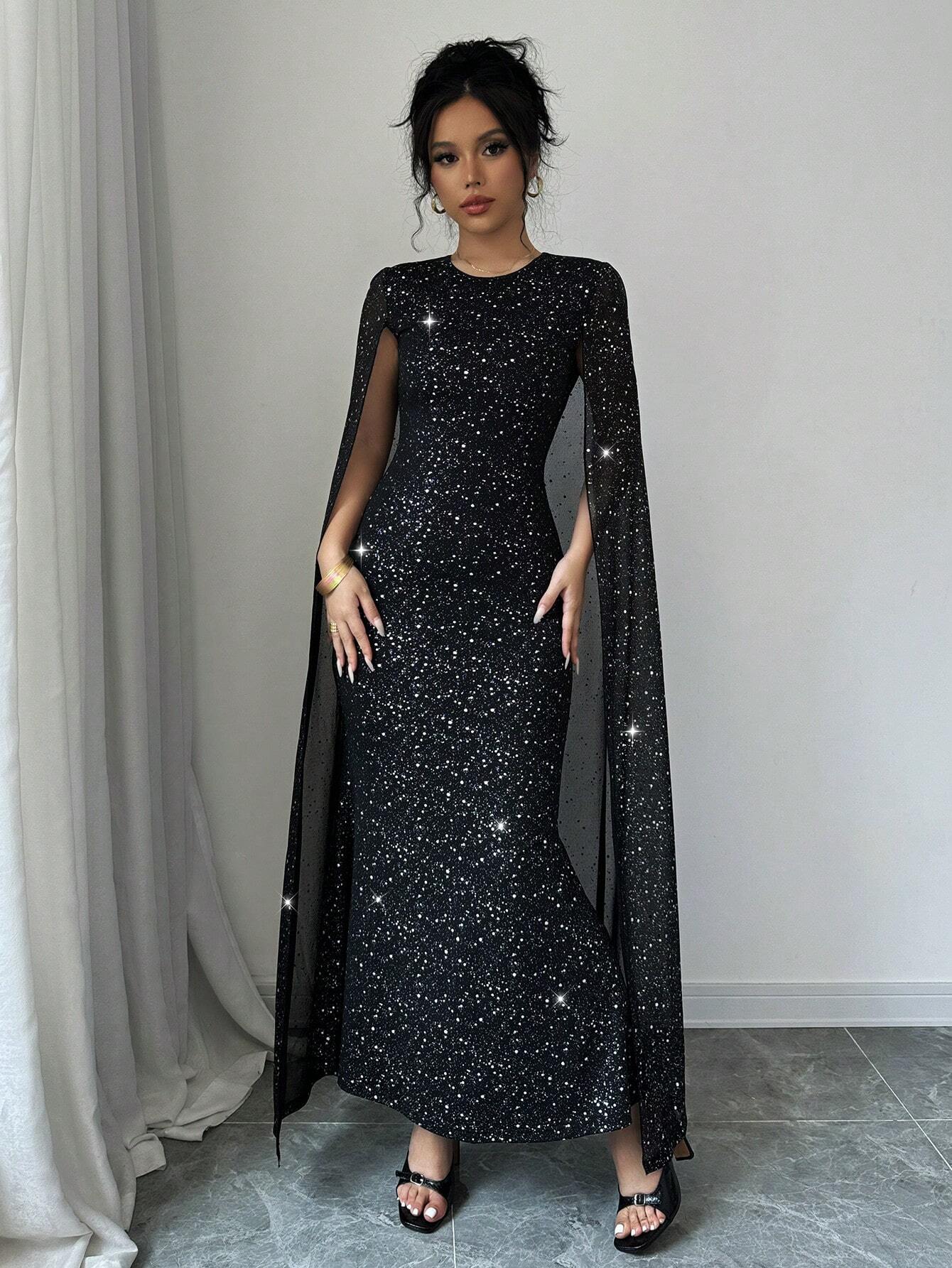 Buy SHEIN Elenzga Elegant Round Neck Sparkling Long Dress in Pakistan